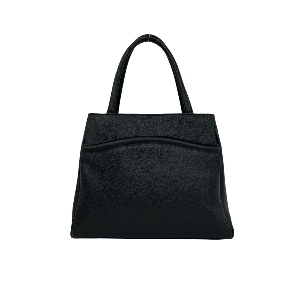 YVES SAINT LAURENT Vintage YSL Logo Leather Handbag Tote Bag Black 28897